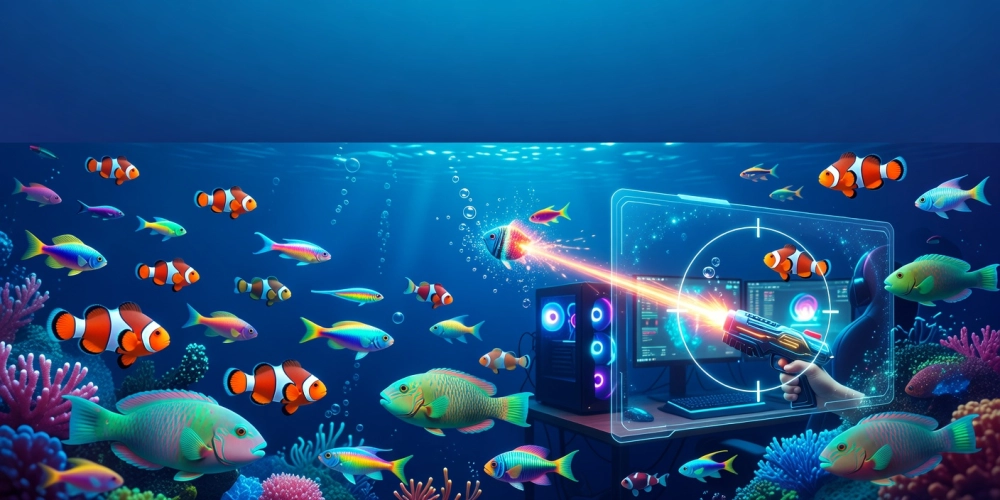 Hình minh họa giao diện bắn cá online trên nền tảng NH88 với đồ họa sống động