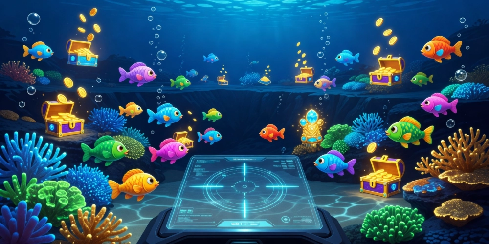 Minh họa giao diện trò chơi bắn cá zui nh88 với đồ họa sống động và các loài cá đa dạng