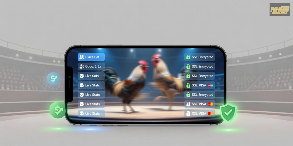 Minh họa khái niệm đá gà hôm nay nh88 với giao diện nền tảng cá cược trực tuyến