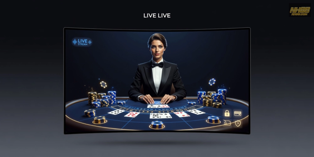 Hình minh họa giao diện live casino house nh88 với dealer chuyên nghiệp và bàn chơi thực tế
