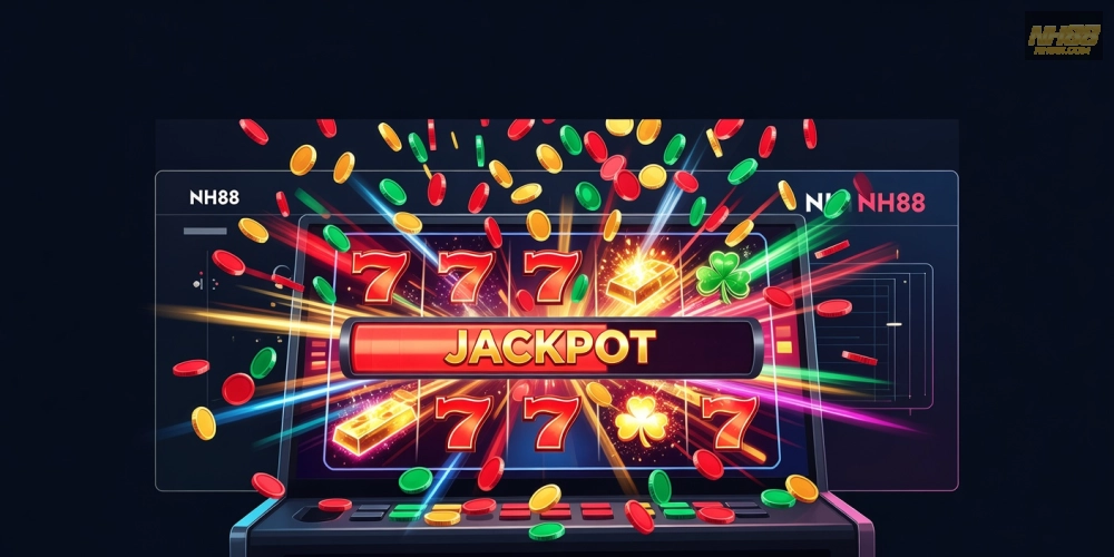 Khái niệm nổ hũ trên nền tảng NH88 được minh họa rõ ràng qua hình ảnh slot machine hiện đại