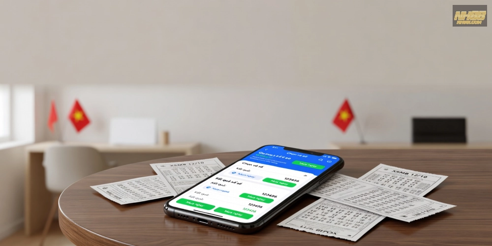 Minh họa khái niệm xổ số kiến thiết nh88 với giao diện nền tảng hiện đại